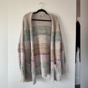 Fuzzy striped cardigan